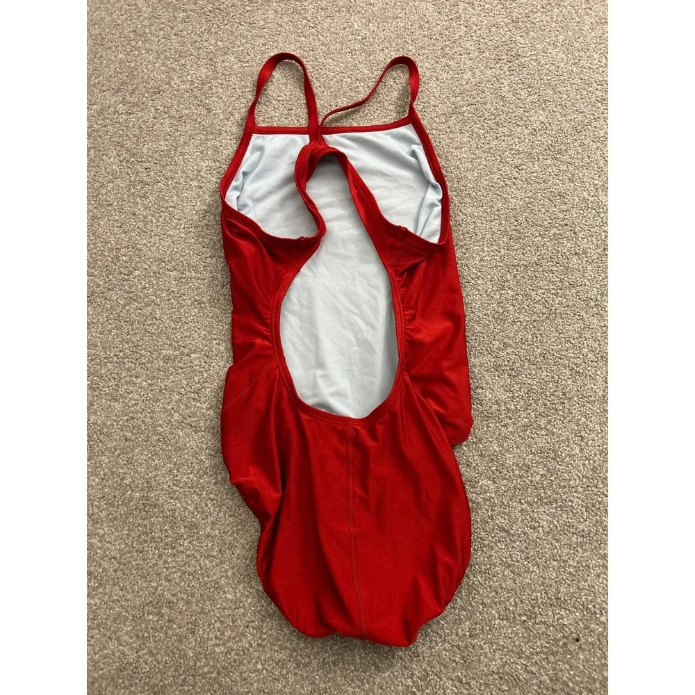 Nike One Piece Swimsuit Womens 14 Red Excellent Crossback Performance Training